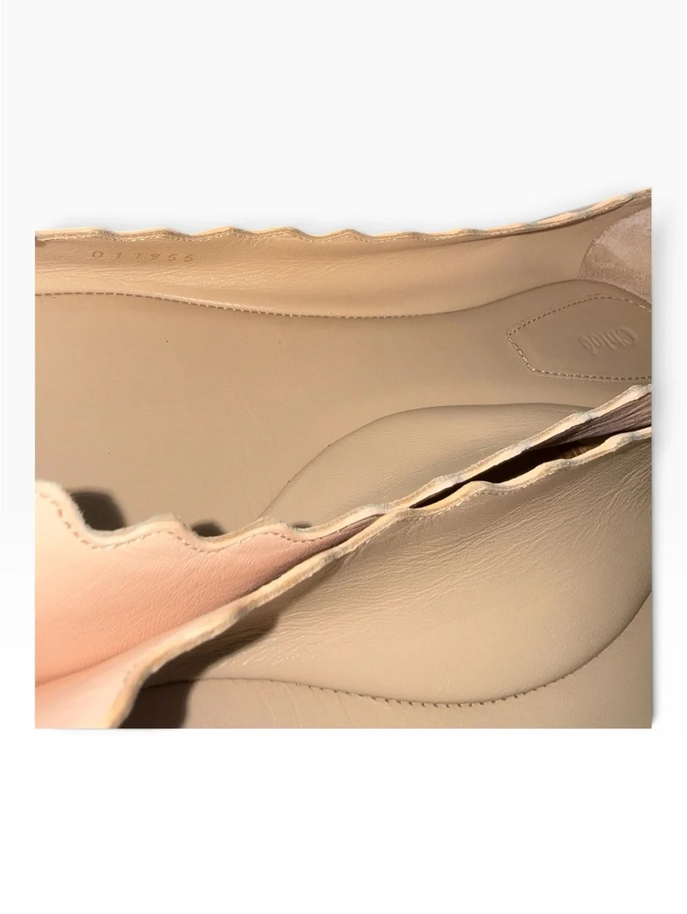 Chloé Lauren Scalloped Leather Ballet Flats Nude Beige Pink Size 38 Box Dustbag